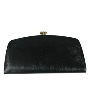 BARONET Vintage Black Pebbled Leather Double Kiss Closure Wallet 1960's